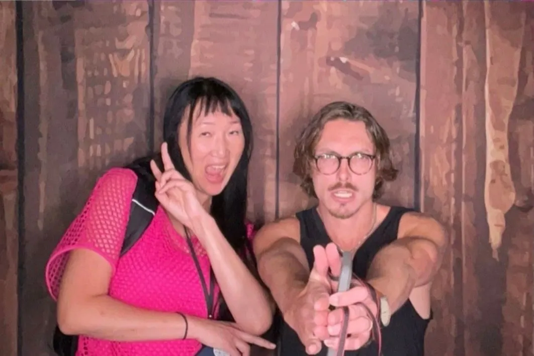Karin with a guest at an event photo booth