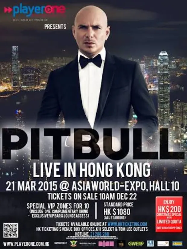Pitbull live event poster in Hong Kong